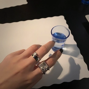 Irregular lava texture and geometric square S925 sterling silver rings set for women