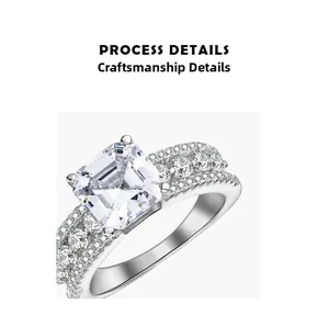 Detailed close-up of luxury S925 silver ring featuring a square-cut central gemstone