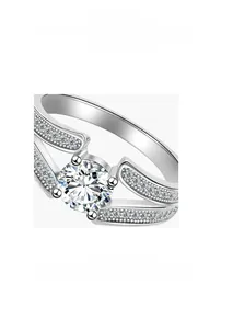 Detailed macro view of S925 sterling silver V-shape ring with high carbon diamond pave setting