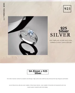 Detailed macro view of S925 sterling silver V-shaped ring with 5A zircon stones