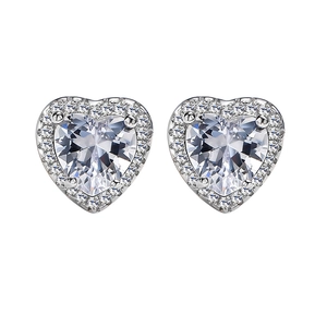 Boucles d'oreilles cœur en argent sterling S925 avec cristaux scintillants en halo