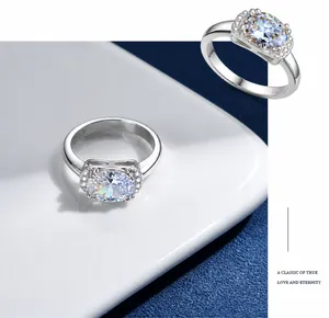 Close-up of S925 sterling silver ring featuring an oval white zircon with micro-pave stones