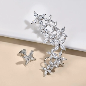 S925 sterling silver snowflake flower earring set with marquise cut clear zircon stones