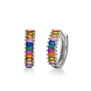 925 sterling silver hoop earrings with rainbow gradient baguette-cut cubic zirconia
