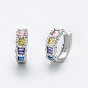 925 silver hoop earrings with four multi-colored gemstones and sparkling zircon accents