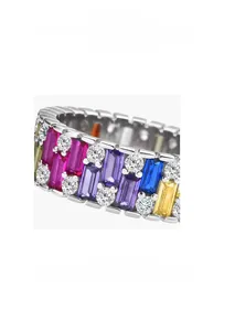 Detailed macro view of 925 silver ring featuring gradient multi-color square gemstones