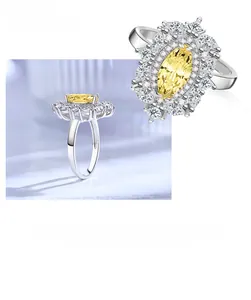 Macro view of S925 sterling silver ring with yellow marquise-cut stone and micro-inlays