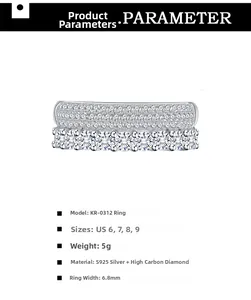 Detail specifications of double-row 925 silver ring with micro-pave high carbon diamonds