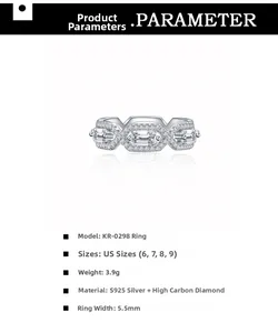 Detailed S925 sterling silver band specifications with high carbon diamond pavé settings
