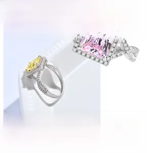 Detail of 925 sterling silver ring featuring a 7x9 rectangular pink high-carbon stone