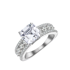 Luxurious S925 sterling silver ring with square princess cut diamond and micro-pave setting