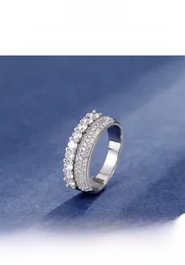 Macro shot of double row micro-pave 5A zircon stones on a 925 sterling silver ring