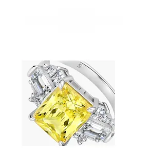 Detailed macro view of S925 sterling silver stamp on yellow cushion cut ring