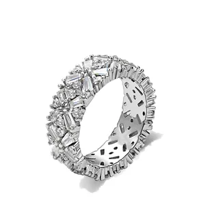 925 Sterling Silver Full Zirconia Wide Band Ring For Women Exaggerated Geometric Luxury Eternity Ring Wedding Party Jewelry