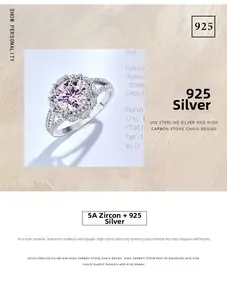 Vue macro de la bague en argent 925 avec un oxyde de zirconium rose 5A au centre