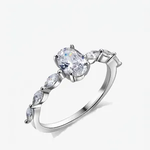 S925 Sterlingsilber Ovaler Schliff Zirkonia Ring Für Damen Luxus Geometrisch Eingelegt Strass Verlobung Hochzeit Party Schmuck Fingerring