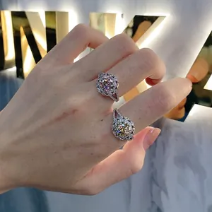 Bagues luxueuses en argent 925 avec zircon coupe fleurs de glace et monture halo