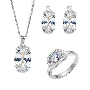 925 sterling silver jewelry set with oval cut cubic zirconia necklace ring and earrings