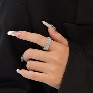 Luxurious 925 sterling silver full diamond ring for women with wide band geometric design