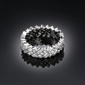 Bague en argent sterling S925 avec zircons rectangulaires baguette et ronds