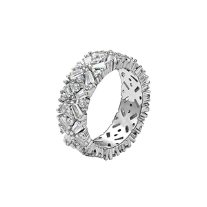 Luxurious 925 sterling silver ring with pavé baguette and round cut diamonds for women