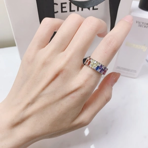 Rainbow gemstone 925 silver ring featuring rectangle cut stones in a luxury lifestyle setting