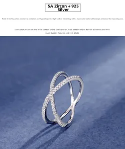 Macro shot of S925 sterling silver X-shaped ring with fine pave-set zircon detail