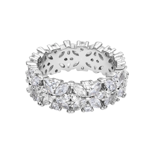Bague fleur en argent sterling S925 étincelante avec cristaux en forme de marquise
