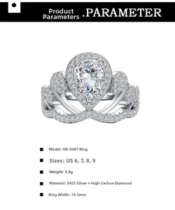 Détails de la bague couronne en argent S925 avec une pierre centrale de 6x8mm