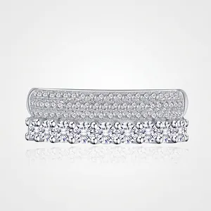 925 Sterling Silver Double Row Rhinestone Ring For Women Elegant Micro Paved Sparkly Jewelry Finger Fashion Accessory