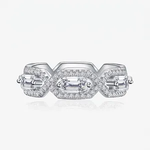 S925 Sterling Silver Geometric Zirconia Ring Baguette Cut Hexagon Finger Ring Luxurious Wedding Party Jewelry For Women