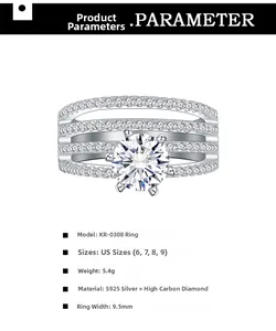 Detailed specs of S925 sterling silver multilayer ring with high carbon diamond pavé
