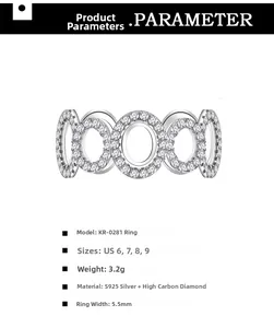 Detaillierte Spezifikationen für S925 Sterlingsilber Ring mit Hochkohlenstoff Diamanten