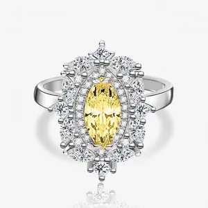 925 Sterling Silver Marquise Cut Zirconia Cluster Ring For Women Vintage Luxury High Carbon Diamond Halo Cocktail Ring Jewelry Statement Finger Ring