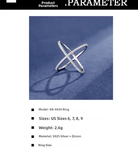 Vue détaillée d'une bague croisée en argent S925 avec pavage de zircons brillants