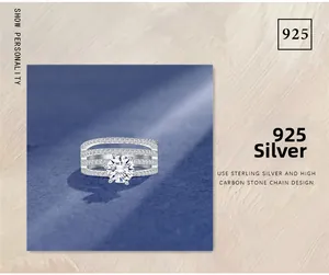 Macro detail of multi-row 925 sterling silver ring with high-carbon diamond setting