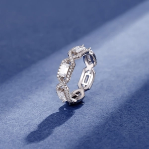 Elegant S925 sterling silver infinity ring with baguette and round cut stones