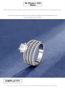 Macro detail of S925 sterling silver multi-layer ring with 5A grade cubic zirconia