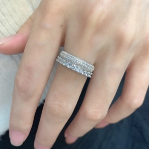 Elegant 925 sterling silver double row pavé ring set worn on finger for stylish daily look