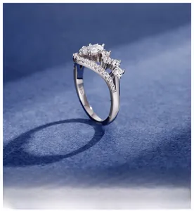 Macro shot of S925 sterling silver ring featuring a pear-shaped cubic zirconia stone