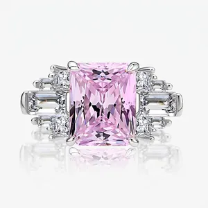 925 Sterling Silver Square Radiant Cut Pink Yellow White Rhinestone Engagement Ring For Women Elegant Wedding Party Jewelry