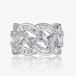 Bague Large à Vagues en Argent Sterling 925 de Luxe pour Femmes Micro Incrusté Zirconia Bijoux de Mode Bague Déclaration