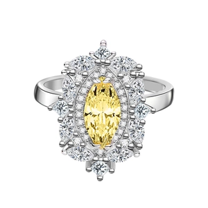 Elegant S925 silver ring with yellow marquise cut stone and radiating halo design