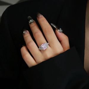 Elegant S925 sterling silver ring featuring a large radiant pink ice cut square diamond