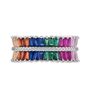 Rainbow high carbon diamond ring in sterling silver with multi-color gemstones