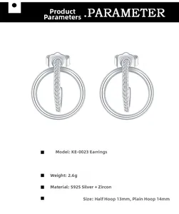 Macro view showing S925 sterling silver double hoop earrings with white zircon stones