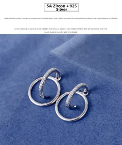 Close-up of S925 sterling silver hoop earrings set with sparkling 5A grade cubic zirconia