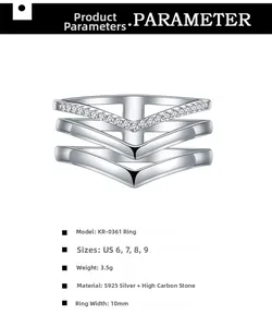 Macro detail of multi-layer V-shaped S925 sterling silver ring with carbon stone setting