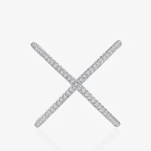 Bague en Croix en Argent Sterling 925 pour Femme Design de Niche Tendance Individuel Pavé de Strass Bijoux Géométriques