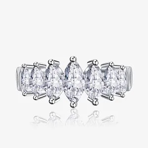 925 Sterling Silver Marquise Cut Zirconia Eternity Ring For Women Elegant Sparkling Simulated Diamond Wedding Band Jewelry